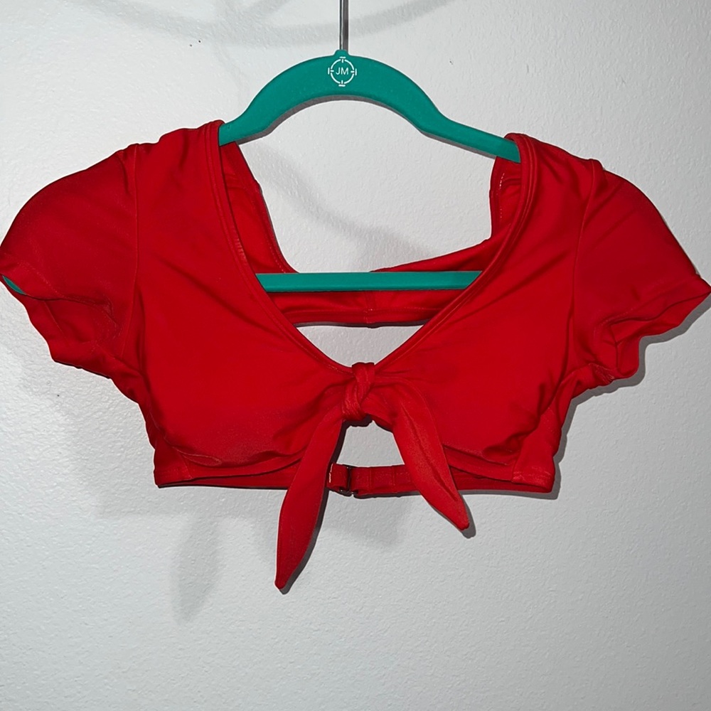 Bright Red Micro Crop Bathing Suit Top Bikini - Small 🍒